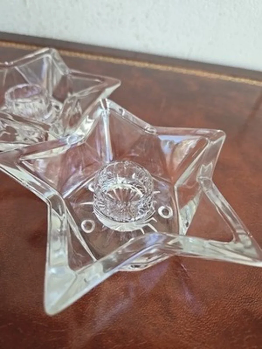 Glass Star Candle Stick Holder, Vintage Candle Holder - Set Of 2
